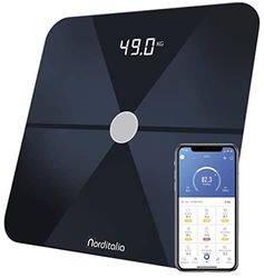 NORDITALIA, BI 250 Smart våg med Bluetooth, kroppskomposition med 12 parametrar, batterier ingår, diagnostisk våg härdat glas