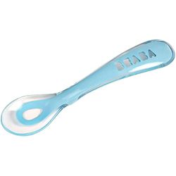 BÉABA Colher de aprendizagem para bebé e criança, silicone, segunda infância, suave, ponta arredondada, cabo ergonómico, azul