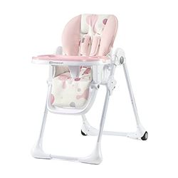 kk Kinderkraft YUMMY Cadeira alta para bebé, portátil, dobrável, assento para os pés, altura e bandeja ajustáveis, 7 níveis, cadeiras baratas, até 3 anos, rosa