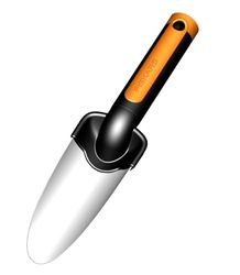 Fiskars Transplantadora premium, comprimento 27 cm, pá de aço inoxidável, preto/laranja, 1000727