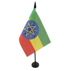 AZ FLAG - Drapeau De Table Ethiopie - 15x10 cm - Mini Drapeau Ethiopien De Bureau 100% Polyester Avec Hampe De 25cm Et Socle En Plastique Noir