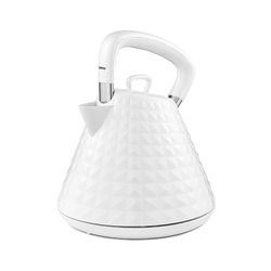 GEEPAS 1.5L Cordless Electric Kettle | Traditional Pyramid Kettle with 360° Rotational Base Strix Control Auto Shut Off & Boil Dry Sensor | Space Saving Cord Storage LED Indicator | 3000W Argyle White