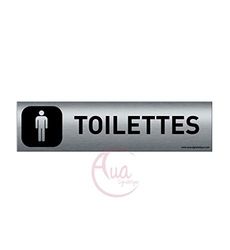 AUA SIGNALETIQUE - Plaque Aluminium brossé imprimé AluSign DARK - 200x50 mm - Double Face adhésif au dos (Toilettes Homme)