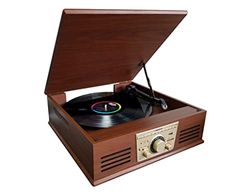 Sunstech PXR32, gira-discos vintage, reprodutor de vinil e leitor de música via Bluetooth, USB, cartões de memória SD e conexão auxiliar. Sintonizador de rádio FM. 2 altifalantes Madeira.