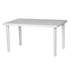 RESOL Olot Mesa de jardim e sala de jantar exterior, 140 x 90, retangular para 4 - 6 pessoas com orifício de guarda-chuva, proteção UV para uso em pátio, terraço ou alpendre, fácil manutenção - branca