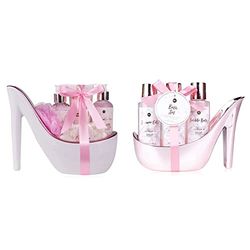 Accentra Velvet Luxury - Set da bagno in ceramica bianca, 6 pezzi, set di bellezza per un'esperienza rilassante & set da bagno MARBLE gift set in bellissime pompe rosa 4 pezzi set da bagno