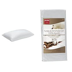 Pikolin Home Almohada De Fibra con Tratamiento Dermoprotector Aloe Vera + Funda De Almohada 100% Algodón Cutí Completamente Transpirable Confeccionada con Tratamiento Antiencogimiento