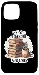 Amor Dios Beber Café Leer Libros Amante Bookworm Religioso Carcasa para iPhone 15