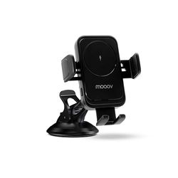 Mooov 639080 - Cargador inalámbrico para Coche (15 W, con Soporte automático, sujeción automática, teléfono y fijación de Rejilla de ventilación o Ventosa, Color Negro
