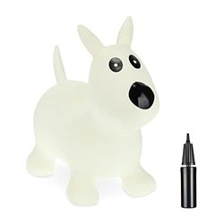 Relaxdays Hoppdjur hund, inkl. luftpump, barn från 3 år, BPA-fri, uppblåsbar hoppleksak, hoppdjur, grädde, 1 styck