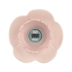 Béaba Thermomètre de bain"Lotus", Digital, Multifonctions, Prise température de la piéce et du bain, Forme ludique Fleur, Old Pink