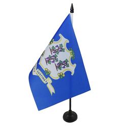 AZ FLAG - Drapeau De Table Connecticut 21x14 cm - Petit Drapeau De L'État Américain Du Connecticut De Bureau 100% Polyester Avec Hampe De 25cm Et Socle En Plastique Noir