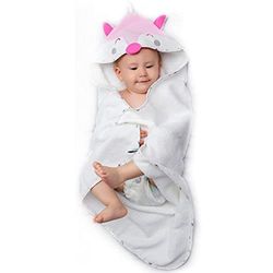 Babyhoedje voor meisjes en jongens - Fox Head Hood - Baby badjasje 100% Zacht organisch katoen, Oeko TEX-gecertificeerd, vrij van chemische producten - 70x70 cm Babyhanddoek, 0-12 maanden - Roze