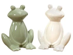 DRW Figurki siedzące żaby zielone i białe zestaw 2 szt. 8 x 6 x 13 cm