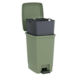 Sundis Bucket Bin, 30L Pedal Bin, Removable Bucket, Rectangular, Recycled Plastic, Sage Green, for Kitchen, Office, Laundry, Workshop, Bathroom