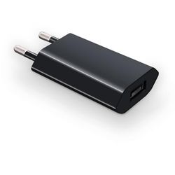 Waytex Chargeur USB 5V - 1A Prise Adaptateur Secteur Universel USB Chargeur pour iPhone, iPad, Smartphone Android Smartwatch, Tablette, Écouteurs, Couleur Noir