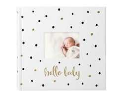 Pearhead Baby fotoalbum, babybok minnessak för nya och förväntande föräldrar, könsneutralt babytillbehör, svart och guld prickig