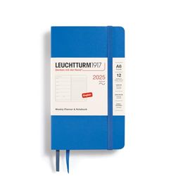 LEUCHTTURM1917 370766 Weekly Calendar & Notebook 2025, Pocket A6 Softcover - 12-Month Planner, Lined - Sky, English