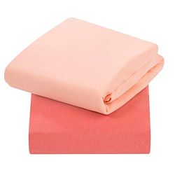 ClevaMama Drap-Housse Élastiqué pour Lit Bébé ou Lit Enfant, 100% Jersey Coton, Linge de Bébé pour Lit Évolutif, Lit Pliant - Lot de 2 Draps-Housses - Rose Corail, 70x140x12 cm