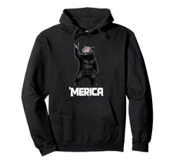 Merica Grizzly Orsetto Grizzly Vintage Rock Gesture Patriottico Felpa con Cappuccio