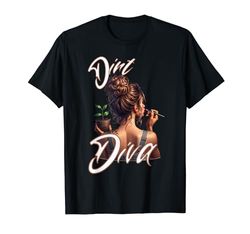 "Dirt Diva" Moño desordenado Señora Poner Lápiz Labial Sosteniendo Planta Camiseta