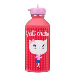 DRAEGER PARIS 1886 - Gourde Enfant Acier Inoxydable 300ml - Rouge Petit Chaton - Réutilisable & Écologique - Facile à Nettoyer - Design Coloré & Durable - École & Sport - Taille Compacte & Robuste