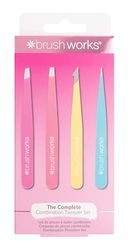 Brushworks HD 4 Piece Combination Tweezer Set Lot de pinces à épiler combinées Neon
