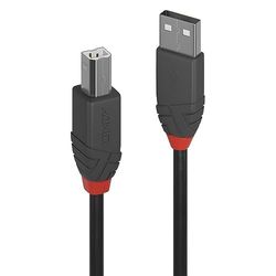 LINDY 0.5m USB 2.0 Type A to B Cable, Anthra Line, Black