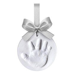 Dooky Happy Hands ornament handafdruk set voor een baby hand- of voetafdruk ter herinnering (diameter: 10,5 cm, incl. huidvriendelijke boetseerklei), zilver, 42x23 cm, 130014