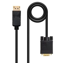 DisplayPort-naar-VGA-converterkabel met connectoren aan beide uiteinden, zwart, lengte 1 m, ideaal voor het aansluiten van apparaten met een DP-uitgang op beeldschermen met VGA-ingang.