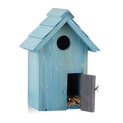 Relaxdays Caja Nido en Forma de Casa, Madera, Azul, 24.3 x 17 x 12 cm