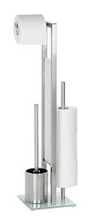 WENKO Combiné WC Rivalta | 3 en 1 | Brosse WC et Dérouleur Papier Toilette | Stockage Papier | Tête de Brosse remplaçable | Acier INOX Mat et Verre trempé Noir| 18x70x23 cm | INOX Mat