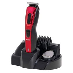 Mesko MS2931 Cortapelos Hombre Maquina de Afeitar Cortar Pelo y Barba, Trimmer 5 Cabezales Acero Inox Intercambiables, 5 Peines Ajuste de Corte, Batería Recargable, Rasuradora, Rojo/Negro