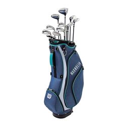 Wilson Set di Mazze da Golf Magnolia, Inclusa Sacca di Trasporto Stand Bag, Driver, Fairway 5, Ibrido 4, 5, 6, Ferri 7, 8, 9, PW, SW, Putter, Copri Mazze, Donna, Grande/Alto, Per Destrorsi, Navy