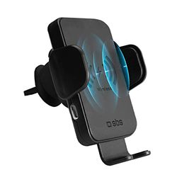 SBS Supporto con Ricarica Wireless 15W per Smartphone iPhone, Samsung, Oppo, Xiaomi, portacellulare Ricarica Rapida Qi, Clip per Bocchetta di areazione, Chiusura Automatica