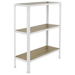 Simon Rack Librería Estanteria Salon, 900x800x300 mm, 3 Alturas, Bandeja Madera, Estilo Industrial, Metálica, Blanco/Roble - Simon Home
