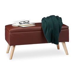 Relaxdays Banco de armazenamento 40 l, acolchoado, pernas de madeira, couro sintético, 40 x 80 x 39,5 cm, assento, castanho