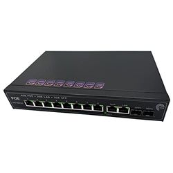 Elfcam® - PoE Fiberoptisk omkopplare med 2 1,25 GB SFP-portar, 8 Gigabit Ethernet PoE-portar 10/100/1000 Mbps, ohanterad plug and play (8 PoE-portar)