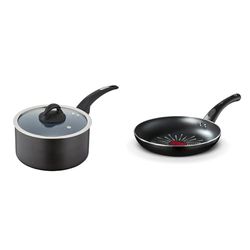 Tower T80358 Cerasure 20cm Saucepan with Non-Stick Coating, Suitable for All Hob Types, Graphite & T700300 SmartStart Classic 24cm Aluminium Frying Pan with Easy Clean Aeroglide Non-Stick
