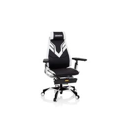 hjh OFFICE 652414 Sedia Gaming Ufficio GENIDIA ELITE PRO Similpelle Nero/Bianco, Poltrona Girevole ergonomica, Braccioli Ribaltabili