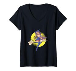 Mujer Halloween - Dardo Bruja Dardo Flecha Bonita Mujer Escoba Camiseta Cuello V