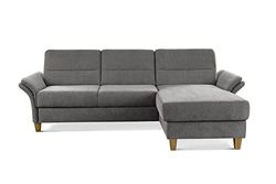 CAVADORE Divano angolare Wyk con anima in piuma, divano angolare in stile country con longchair e piedi in legno, 252 x 90 x 162 cm, ciniglia, grigio