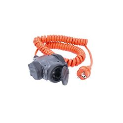 as - Schwabe 70414 - Cabo de extensão em espiral com tomada de terra (5 m, H07BQ-F 3G1,5, IP44), cor laranja