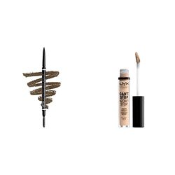 NYX Professional Makeup Crayon à Sourcils Ultra-Fin Double-Embout avec Mine Rétractable et Goupillon, Teinte : Ash Brown & Anticernes/Correcteur - Can't Stop Won't Stop Contour Concealer - Vanille