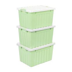 Cetomo 15L*3 Boîtes de Rangement avec Couvercles, Boîte de Rangement en Plastique avec Fermetures à Clipser, Empilable, Encastrable, pour Placard de Bureau à Domicile, Vert, 15L, Lot de 3