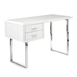 Wink Design Fay Escritorio con 2 cajones, Madera de ingeniería, Blanco Brillante, Cromo, 120 x H71,5 x 55 cm