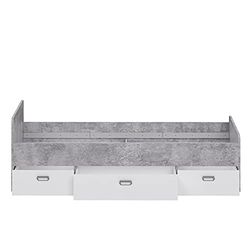 Forte Emily Lit pour Jeune avec 3 tiroirs, Surface de Couchage 90 x 200 cm, Panneau de Particules, Imitation béton Gris Clair/Blanc, 203,6 x 96 x 65 cm