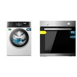 Cecotec Lavadora 9Kg Carga Frontal Bolero Dresscode 9500 Inverter A 1900W, 1400 rpm & Horno Integrable Bolero Hexa C126000 Line+ A 2800 W, Capacidad de 77 Litros, 4 Funciones