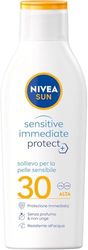 NIVEA SUN Latte Solare Sensitive Immediate Protect SPF30 200 ml, Crema solare 30 per pelli sensibili, Protezione solare 30 resistente all'acqua e senza profumo con Aloe Vera Bio e Olio di Jojoba