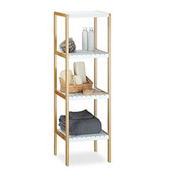 Relaxdays Bamboo 4-Tier Storage Unit, Size 110 x 33 x 34 cm, Wooden Shelf Rack, White / Brown